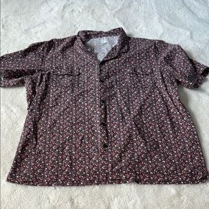 Frank & Oak Men's Black and Red Floral Button-Up Patterned Shirt Size XXL/TTG